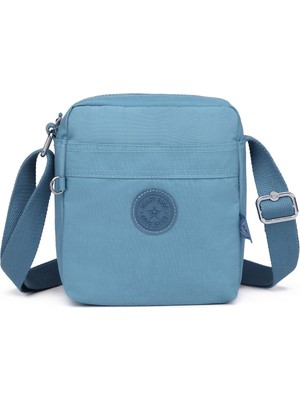 Buz Mavi Uniseks Postacı Çantası, Krinkıl Kumaş, Şık ve Kullanışlı Tasarım