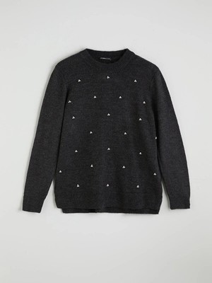 Lcwaıkıkı Classic  Bisiklet Yaka Boncuk Işlemeli Kadın Triko Kazak  (W5)