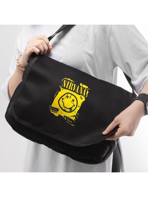 Nirvana Baskılı Unisex Postacı Çanta - Siyah, Şık ve Rahat Kullanım Için Tasarlandı