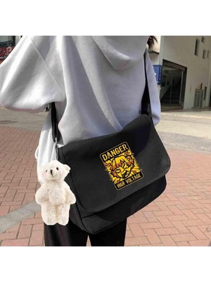 Anime Danger Baskılı Unisex Siyah Postacı Çantası, Şık ve Kullanışlı.