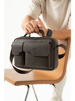 Kahverengi Vegan Deri Mıknatıslı Erkek Postacı Çantası