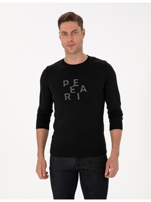 Pierre Cardin Erkek Siyah Slim Fit Bisiklet Yaka Triko Kazak 50315737-VR046
