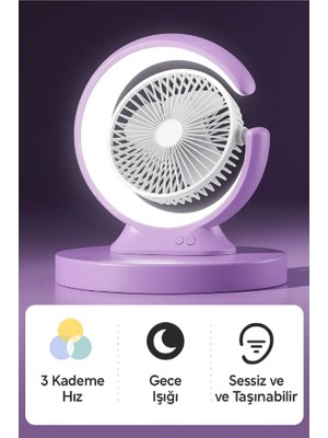Şarjlı Masa Lambası Mini Fan 2400 Mah – 3 Kademeli Hız, Gece Işığı, Sessiz ve Taşınabilir