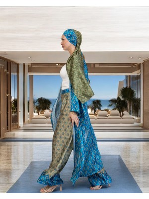 Etnik Desenli Kimono&pantolon Takım (Antistatik Özellikli Kimono) Iç Göstermez. Şal Hediyeli