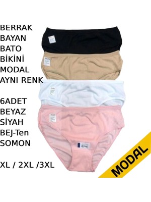 Kadın Bato Bikini Külot Modal 6 Adet Beyaz Siyah Bej Somon Renkli