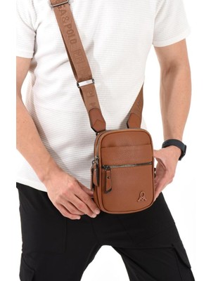 Kahverengi Erkek Postacı Çantası 20X12 cm Vegan Suni Deri Omuz Askılı
