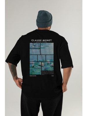 Claude Monet Arka Baskılı Oversize T-Shirt Erkek Kadın Bisiklet Yaka Pamuk Tişort