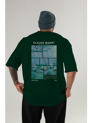 Claude Monet Arka Baskılı Oversize T-Shirt Erkek Kadın Bisiklet Yaka Pamuk Tişort