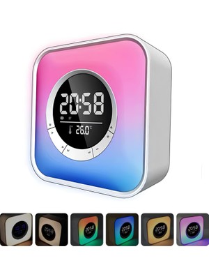 Rgb Işıklı Kare Dijital Saat – Alarm, Bluetooth Hoparlör, Termometre, Gece Lambası
