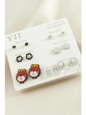 12 Adet Köpek Metal Taşlı Küpe