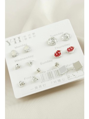 14 Adet Karışık Metal Taşlı Küpe