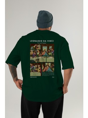 Leonardo Da Vinci Arka Baskılı Oversize T-Shirt Erkek Kadın Bisiklet Yaka Pamuk Tişort