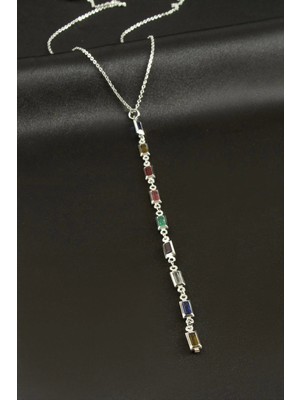 Dikdörtgen Zirkon Taşlı Çelik Y Kolye