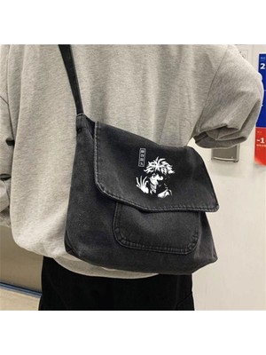 Anime Boy Baskılı Unisex Gri Kot Postacı Çantası, Şık ve Kullanışlı Tasarım