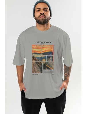 Edvard Munch Scream Ön Baskılı Oversize T-Shirt Erkek Kadın Bisiklet Yaka Pamuk Tişort