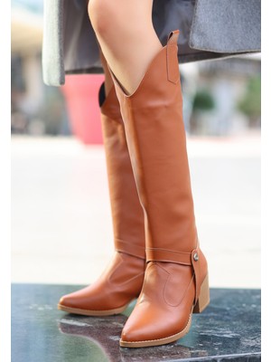 Bernishoes Milla Taba Cilt Tak Çıkar Topuklu Bot ve Çizme