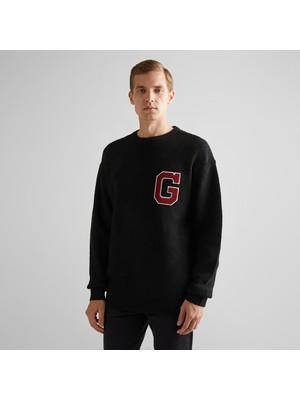 Gant Erkek Siyah Relaxed Fit Bisiklet Yaka Logolu Kazak