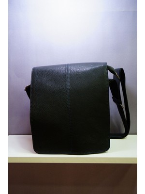 Hakiki Deri Çift Gövdeli Unisex Postacı Çanta Siyah