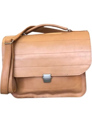 Taba Renk 4 Gözlü El Yapımı Gerçek Deri Postacı Çantası