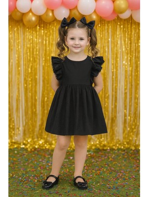 Güpürlü Kolları Fırfırlı Kız Çocuk Elbise