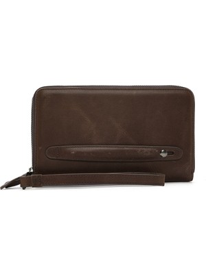 Kadın ve Erkek Kullanımı Için Şık Kahverengi Telefon Bölmeli Deri El Çantası