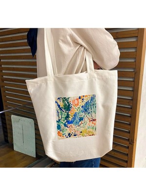 Geniş Baskılı Bez Çanta, Deniz ve Plaj Için Hafif ve Şık Taşıma Çözümü