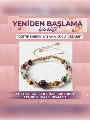 Doğal Taşlı Renkli Bileklik, El Işçiliği, Ametist, Kaplan Gözü, Krizokol