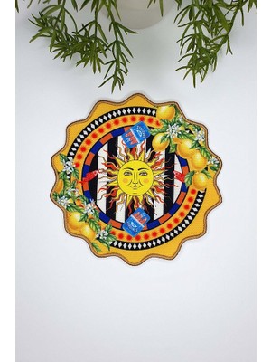 Sole Di Sicilia Güneş Desenli Sarı Nakış Kenar Kokteyl Peçetesi 1 Adet