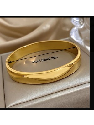 Şık Paslanmaz Çelik Geniş Manşet Bilezik, Vintage Tarzı, Sarı Renk