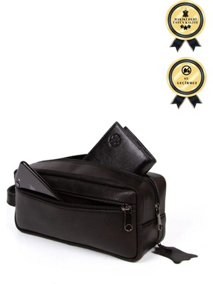 Siyah Hakiki Deri, Şık ve Kullanışlı Traş ve Takım Çantası