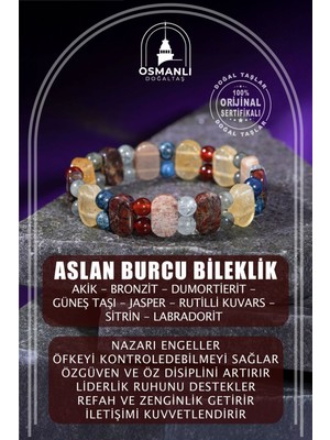 Çok Renkli Aslan Burcu Doğal Taş El Yapımı Geniş Bileklik
