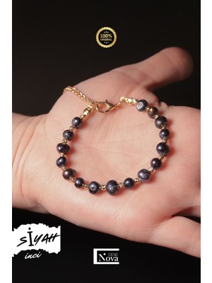 %100 Orijinal Siyah Inci Bileklik, 5-6mm, Şık ve Doğal Tasarım