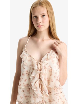 DeFacto Regular Fit Dokulu Önden Bağlamalı Askılı Bluz F9189AX25AU