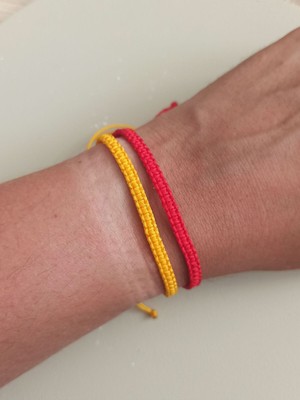 Sarı Kırmızı Ikili El Yapımı Ayarlanabilir Makrome Bileklik - Unisex Hediye