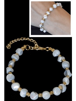 Ayarlanabilir Beyaz Sedef Taşı Bileklik, Şık ve Doğal Tasarım