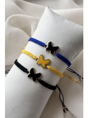 El Yapımı Sarı Makrome Ip Kelebek Model Bileklik