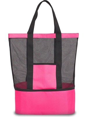 Pembe Plaj Çantası, Bölmeli Soğuk-Sıcak Tutucu, Buzluklu, Hafif ve Şık Tasarım