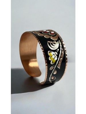 El Işlemeli Bakır Bileklik, Siyah Renk, Özel Tasarım