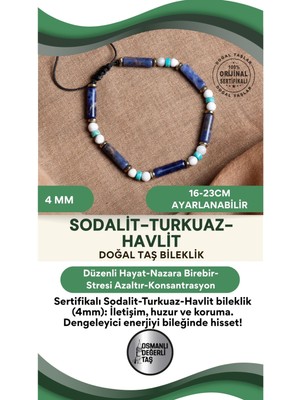 Renkli Sodalite Turkuaz Doğal Taş Makrome Bileklik 4 mm