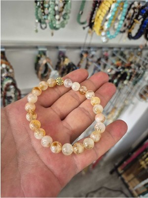 El Yapımı Sarı Sitrin Bileklik, Doğal Taş, Unisex, 8 mm