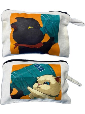 Renkli Kedili Ikili Ham Bez Kalemlik ve Çanta Seti