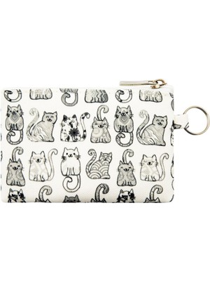 Kedi Desenli Mini Anahtarlıklı Çanta, 13X10CM, Gri Renk