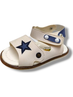 Şirinbebe 3022-20 Yıldız Desen Cırtlı Erkek Çocuk Sandalet Beyaz Mavi 21-25