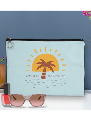Renkli Yaz Temalı Açık Mavi Astarlı Portföy Çanta 30X21CM El Organizer