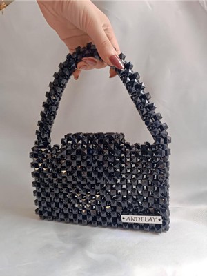 Şık Siyah Kristal Boncuklu Çanta, Zarif ve Hafif Tasarım