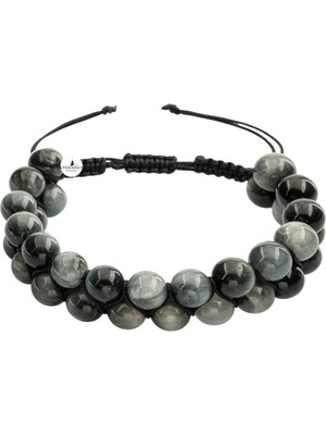 Renkli 8mm Kedi Gözü Doğal Taş Çift Sıra Makrome Bileklik