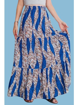 Viskon Kumaş Üç Kat Fırfırlı  Uzun Kadın Etek
