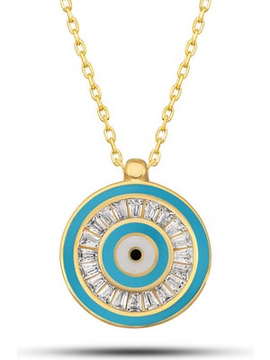 Gümüş Gold Nazar Boncuğu Kadın Kolye SL12621