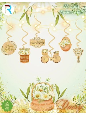 Papatya Temalı Lüks Tavan Sarkıt - Papatya 3D Lüks Tavan Sarkıt Süsü - Doğum Günü Parti Tavan Dekoru