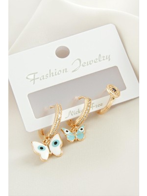 Ahes Shopping 3 Adet Kelebek Zirkon Taşlı Küpe